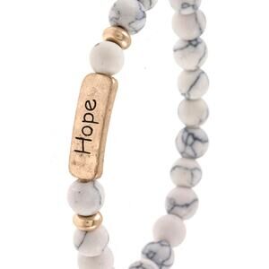 Etched "Hope" Inspirational Beaded Bracelet Stretch - White